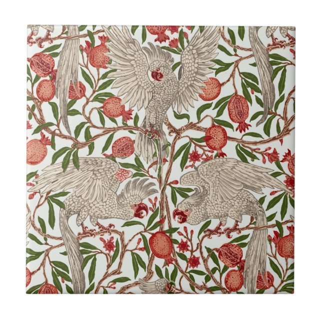 Carreau Walter Crane Cacatoès blanc Grenade rouge Art (Devant)