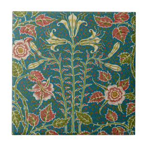 Carreau Walter Crane Fleurs de lys et de rose vintage