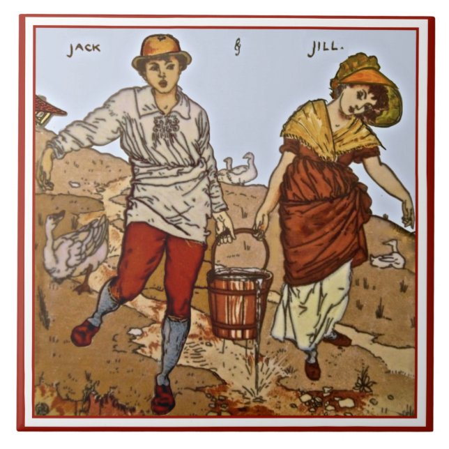 Carreau Walter Crane "Jack & Jill" c1890 Tuile Repro (Devant)