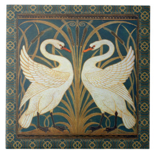 Carreau Walter Crane Swan, Rush Et Iris Art Nouveau