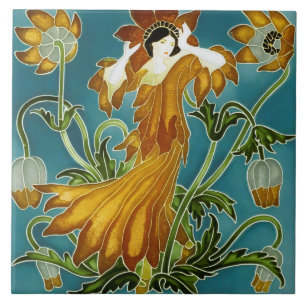 Carreau Walter Crane Tulipe Orange Art Nouveau Floral