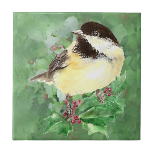 Carreau Watercolor Chickadee Bird Art de la faune