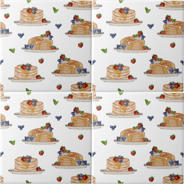 Carreau Watercolor Pancakes Berries Breakfast Brunch  (Watercolor Pancakes Berries Breakfast Brunch Ceramic Tile)