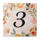 Carreau Watercolor Peach Marine Floral House Numéro<br><div class="desc">Plus joli Décor maison dans le Little Bayleigh Store!</div>