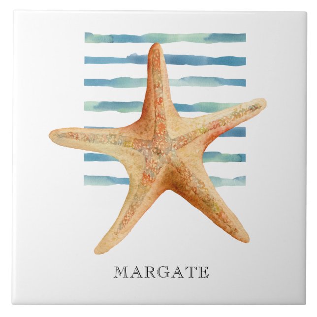 Carreau Watercolor STARFISH Coastal Beach MARGATE (Devant)