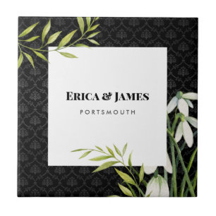 Carreau Watercolor White Snowdrops et Laurel Damask