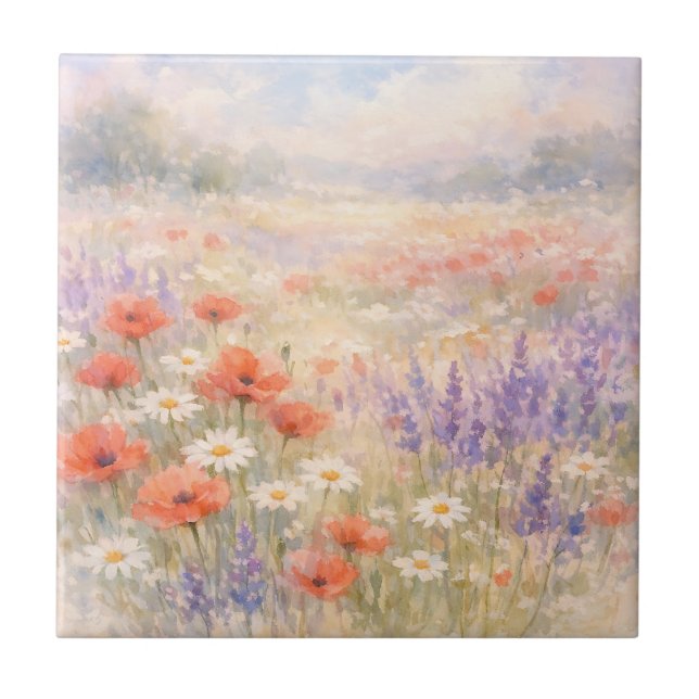 Carreau Watercolor Wildflower Meadow Scene (Devant)