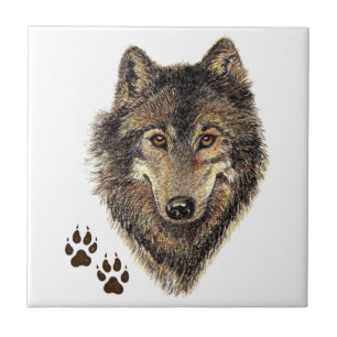 Carreau Watercolor Wolf Head Logo & Tracks Canis Lupis