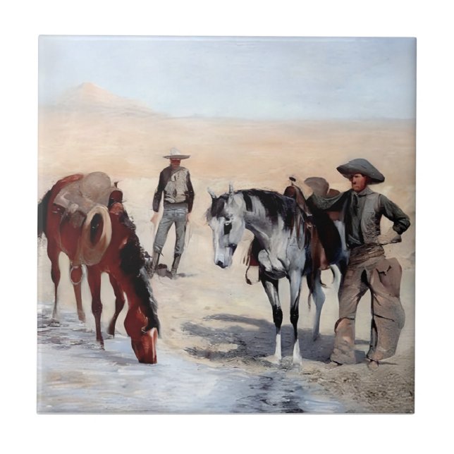 Carreau Watering Time Western Art par Edward Borein (Devant)