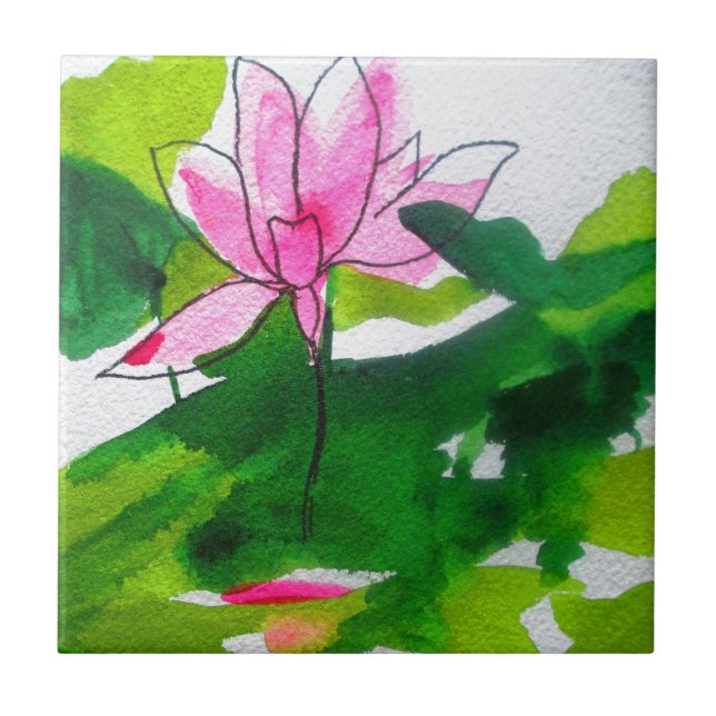 Carreau Waterlily abstract watercolour flower art (Devant)
