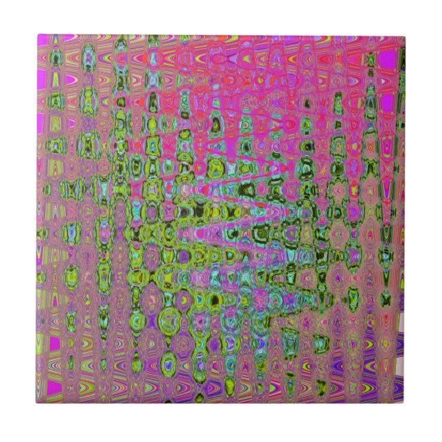 Carreau Wavy Abstract Green and Red Retro Mosaic Zigzags (Devant)