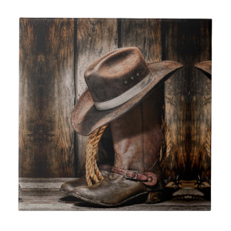 Carreau western country brun grange bois cowboy bottes