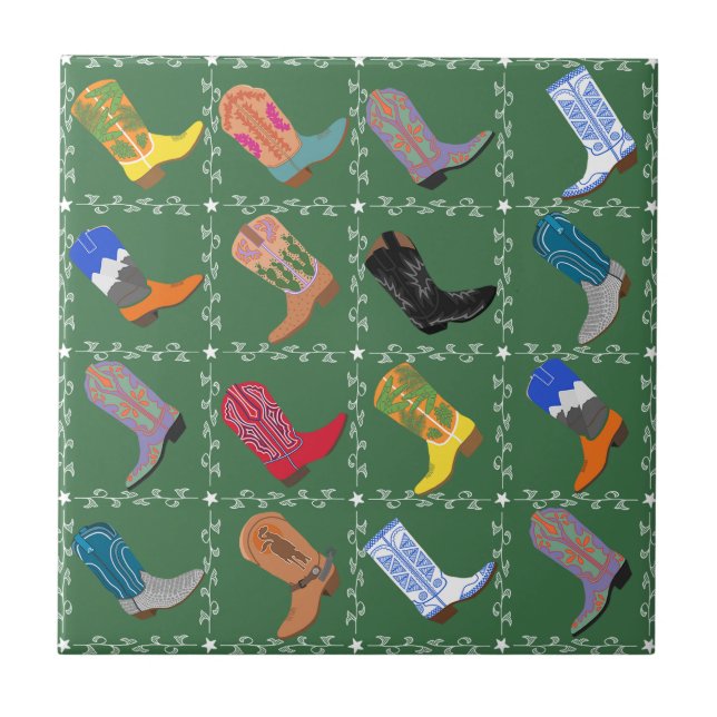 Carreau Western Cowboy Boots Ceramic Tile Decor (Devant)