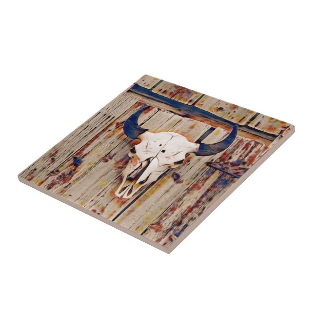 Carreau Western Vintage Rustic Bull Skull Brown Barne (Côté)