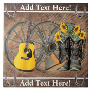 Carreau Western Wagon Wheel Guitar Cowboy bottes tournesol