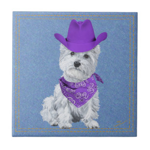 Carreau Westie Cowboy sur Denim