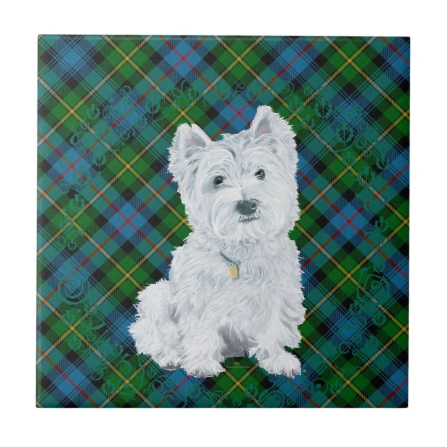 Carreau Westie sur Tartan (Devant)
