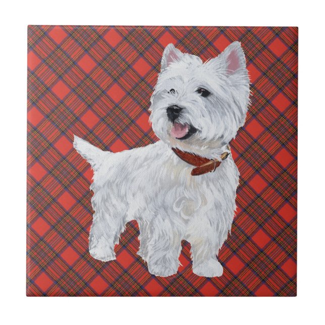 Carreau Westie sur Tartan TILE (Devant)