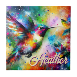 Carreau Whimsical Colorful Hummingbird Bird Personnalisé