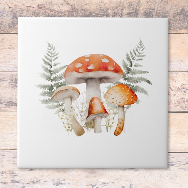 Carreau Whimsical Forest Champignons Vintage Farmhouse (In situ, on wood floor
)