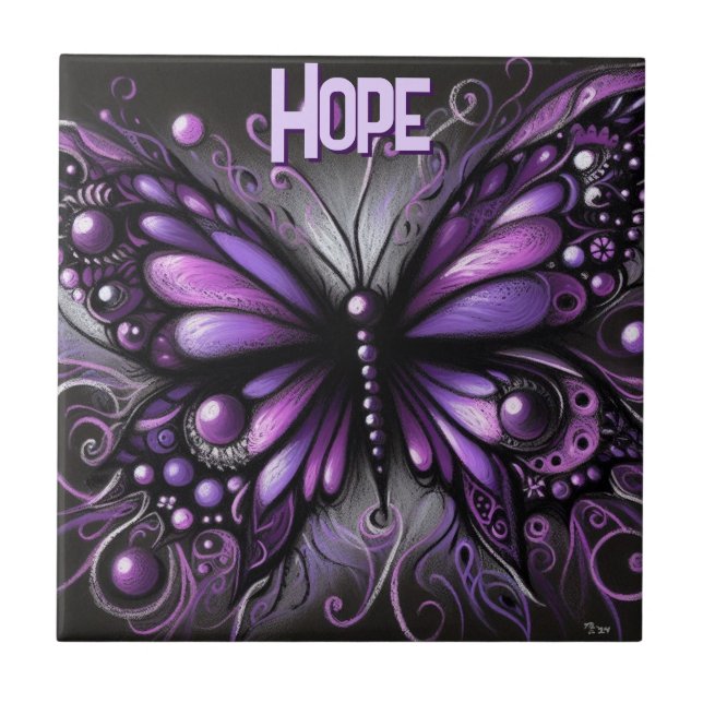 Carreau Whimsical Gothic Butterfly Purple Personalized (Devant)