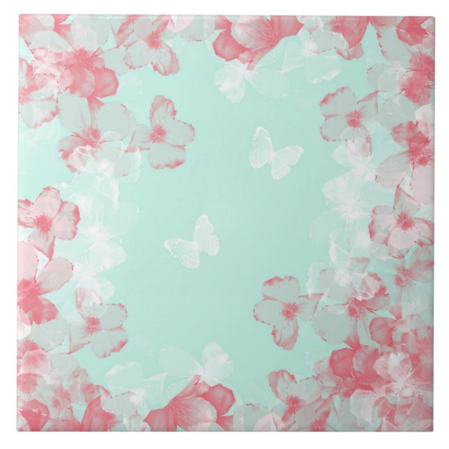 Carreau Whimsical Hot Air Balloon with Cherry Blossoms  (Devant)