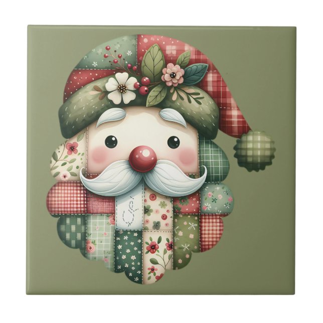 Carreau Whimsical Patchwork Santa Folk Christmas (Devant)