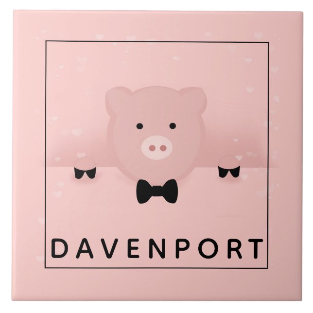 Carreau Whimsical pink pig cute Farm Animal (Devant)