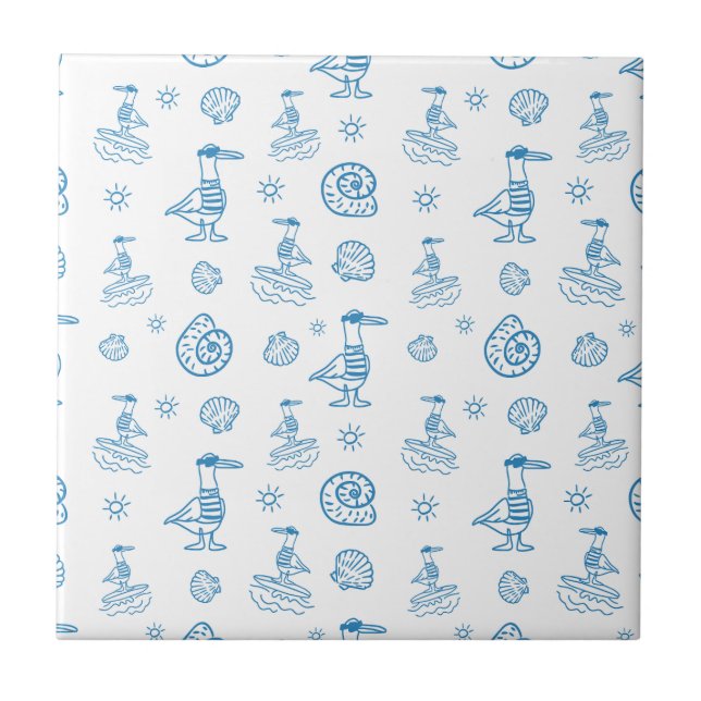 Carreau Whimsical Seagull Nautical Doodle Pattern (Devant)