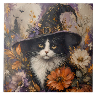 Carreau Whimsigothique Chat Noir Sorcière Floral Automne