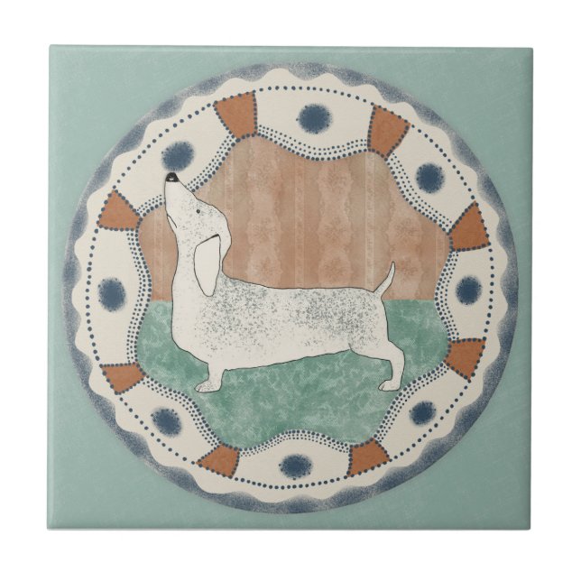 Carreau Whimsy Dog Mint Blue Terracotta Teal Aqua (Devant)