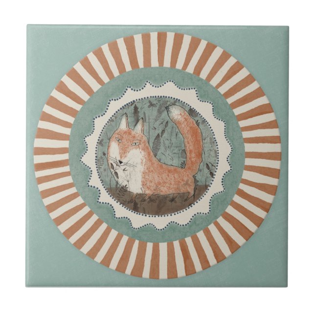 Carreau Whimsy Fox Mint Blue Terracotta Teal Aqua (Devant)