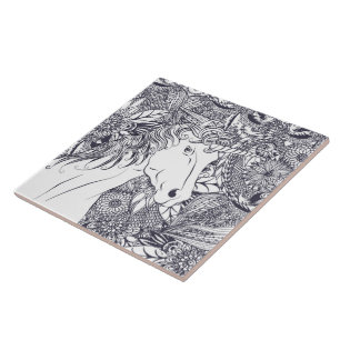 Carreau Whimsy licorne et motif de mandala floral