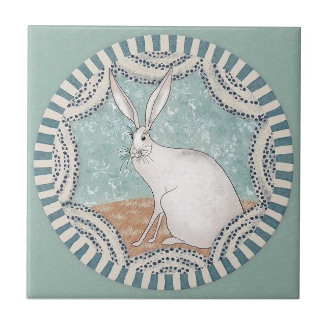 Carreau Whimsy Rabbit Mint Blue Terracotta Teal Aqua (Devant)