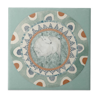 Carreau Whimsy Sheep & Bird Mint Blue Terracotta Aqua