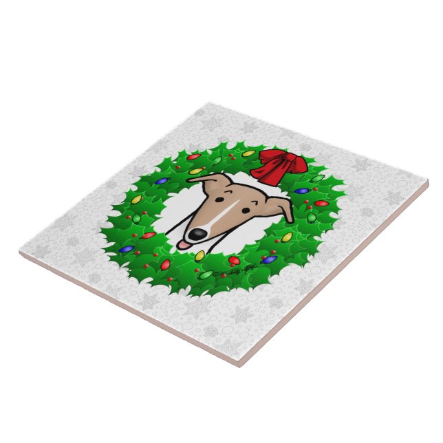 Carreau Whippet Wreath & Lights de Noël - Faune et blanc (Côté)