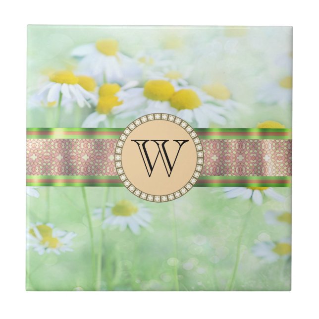 Carreau White Daisy's in Green Meadow Monogramme (Devant)