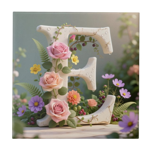 Carreau White Floral Garden Monogram Letter E (Devant)