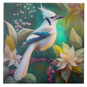 Carreau White Tufé Turquoise Wing Jay Imaginaire Bird
