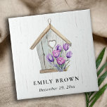 Carreau White Wooden Rustic Purple Tulip Floral Birdhouse<br><div class="desc">If you need any further customisation please feel free to message me on yellowfebstudio@gmail.com.</div>