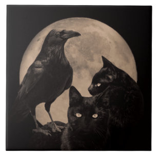 Carreau Wicca Chat, Corbeau et Lune Vintage