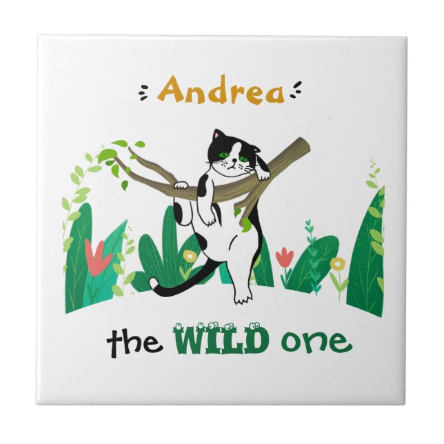 Carreau Wild One Greenery Safari Kitty Cat Anniversaire de (Devant)