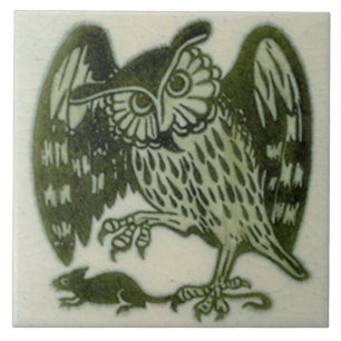 Carreau William De Morgan 1800 Repro Green Owl & Rat