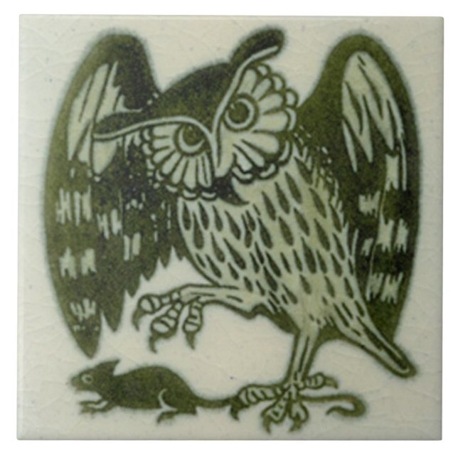 Carreau William De Morgan 1800 Repro Green Owl & Rat (Devant)
