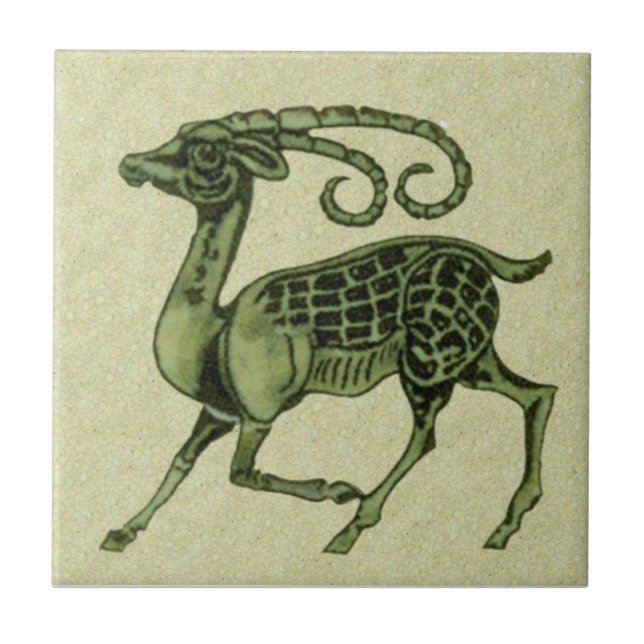 Carreau William De Morgan Green Antelope Repro Tile (Devant)