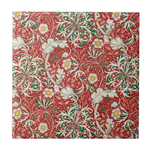 Carreau William Morris Algue Antique Fleur Rouge Vert