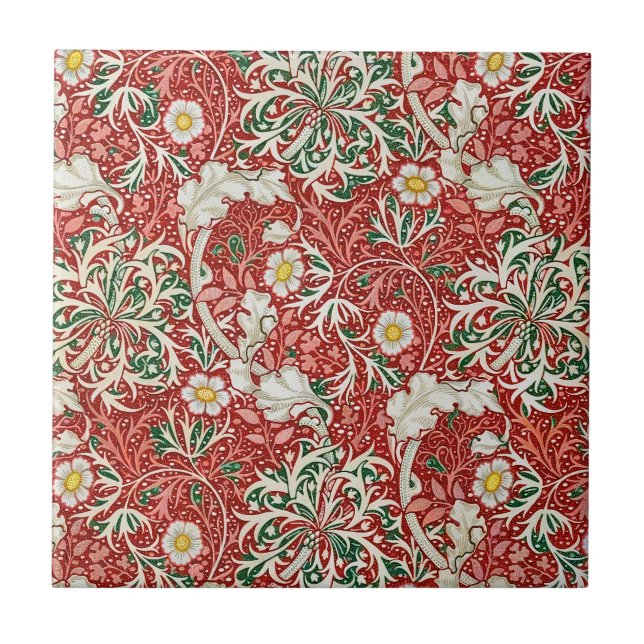 Carreau William Morris Algue Antique Fleur Rouge Vert (Devant)