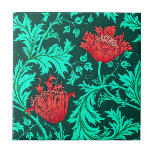 Carreau William Morris Anemone, Deep Red et Turquoise