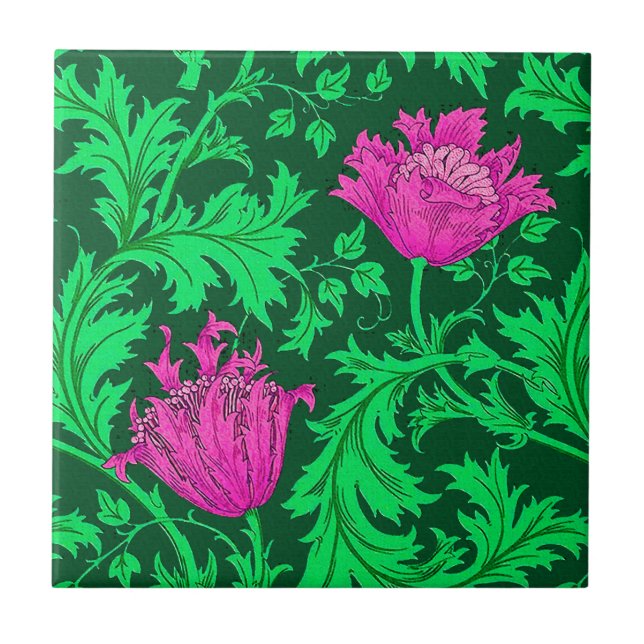 Carreau William Morris Anemone, Emerald Green et Fuchsia (Devant)