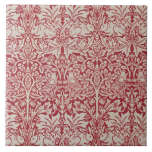 Carreau William Morris Animaux Oiseaux Lapins Rose Vintage